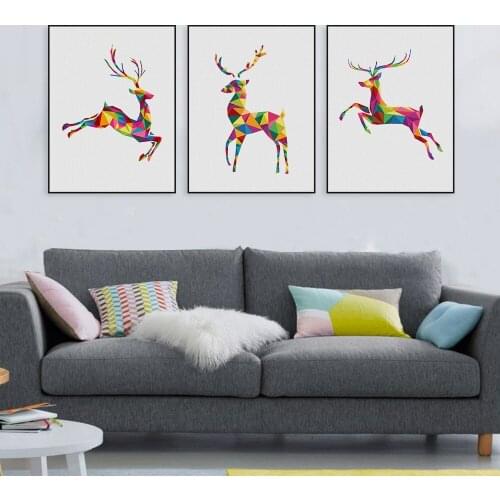 Northern European-Style Photo colorful Abstract Elk Living Room Bedroom Decorative Cloth Poster cuadros decoracion dormitorio