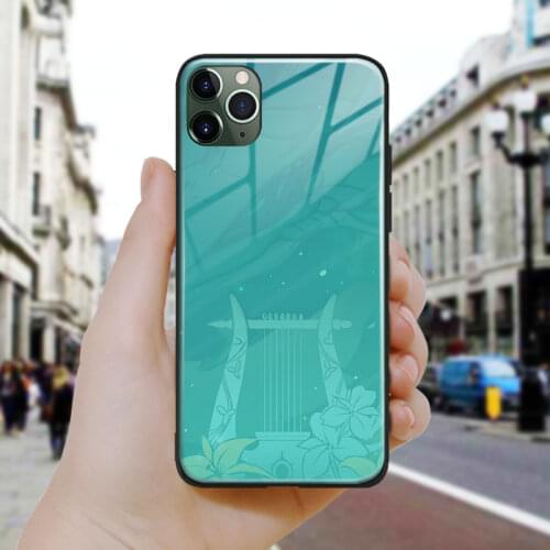 Genshin impact Ventis namecard Silicone Glass Phone Case Cover Shell For iPhone SE 6 6s 7 8 Plus X XR XS 11 12 Mini Pro Max