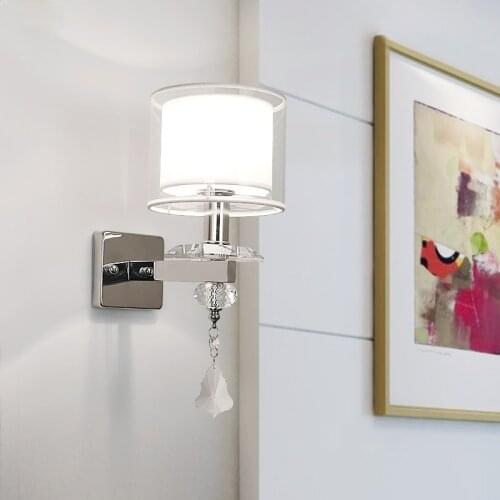 Modern Living Room Sofa Side E14 Led Wall Scones PVC Shades Lustre K9 Crystald Led Wall Lamp Led Wall Lighting Fixtures Lamparas