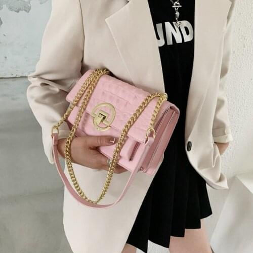 Crocodile pattern women handbag new fashion small fragrance style diamond chain bag wine red envelope shoulder messenger bag