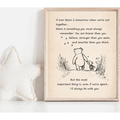 Little Bear Winnie Quote Vintage Poster Prints Nursery Decor If Ever There is Tomorrow Cartoon Art Canvas Painting for Kids Room