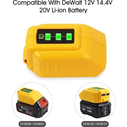 USB Converter Charger For DEWALT 10.8V 12V 18V 20V Li-ion Battery Converter DCB090 USB Device Charging Adapter Power Supply