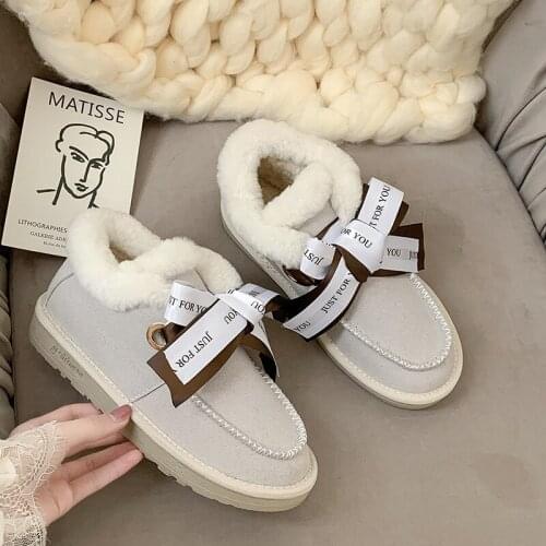 Leather Women Ankle Boots Winter Female Snow Boots Women Shoes Real Fur Butterfly Platform Female Shoes Plus Size U11-29