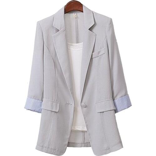 Womens Blazer Mid-length Oversized 4XL Casual Jacket Korean Version Fashion Cotton and Linen Ladies Suits Office Elegant Coat