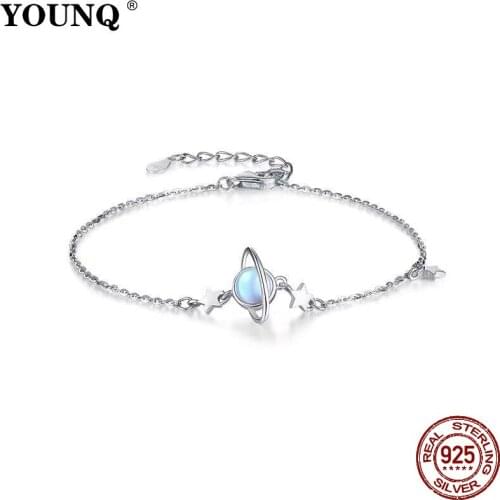 YOUNQ Moonstone Aurora Planet Bracelet 925 Sterling Silver Chain Bracelet Anti-allergic Jewelry for Women Wedding Jewelry SBB001