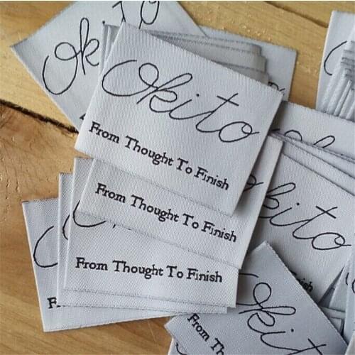 1000PCS , 3.8 * 5 cm Custom private name calligraphy cloth woven label white damask polyester tags