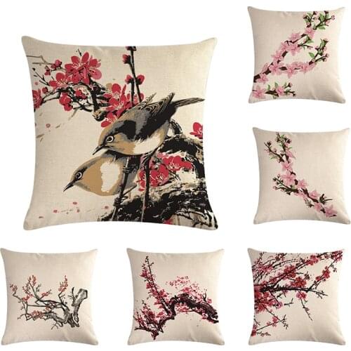 45cm*45cm Pink peach blossoms and birds pattern super soft cushion cover and sofa pillow case Home decorative pillow cover ZY595