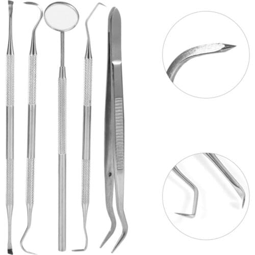5pcs Stainless Steel Dental Tool Set Tartar Scaler Remover Oral Dental Tools Scaler Kits Tartar Plaque Remover Sets