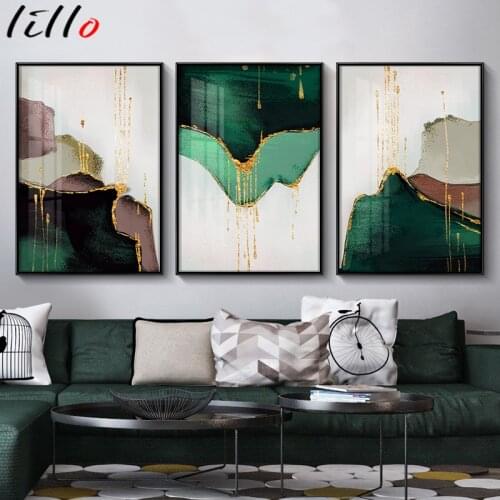 Golden color abstract wall art canvas poster and print minimalist painting nordic decor pictures modern home decor