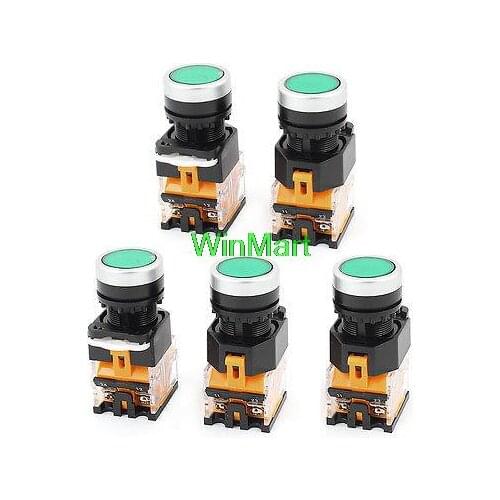 AC 660V 10A NO NC 4-Pin Momentary Green Push Button Switch 5PCS
