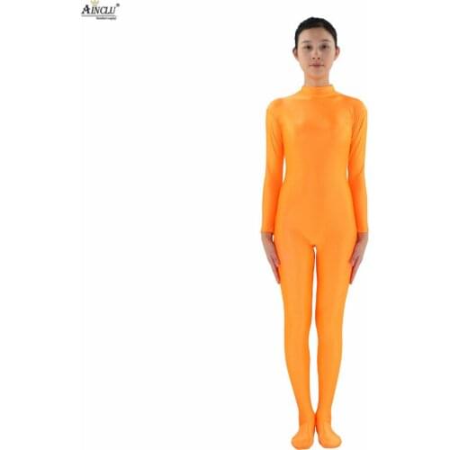 Ainclu High Quality Free Shipping Tight Orange Headless Zentai Body Suit Womens Spandex Cosplay Costumes for Hallween