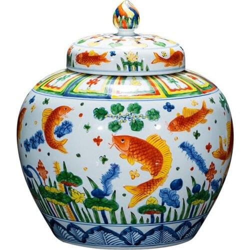 Antique Ming Vase Hand-painted waterweeds fish Pattern Ceramic Decoration Jar Collection Porcelain