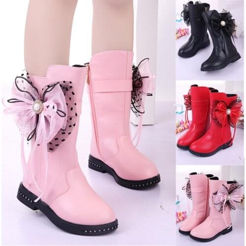 Girls Boots Warm Cotton Kids Fashion Boots Children Winter Shoes for Girls Snow Boots PU Leather Bow-knot Sweet Kids Boots Girls