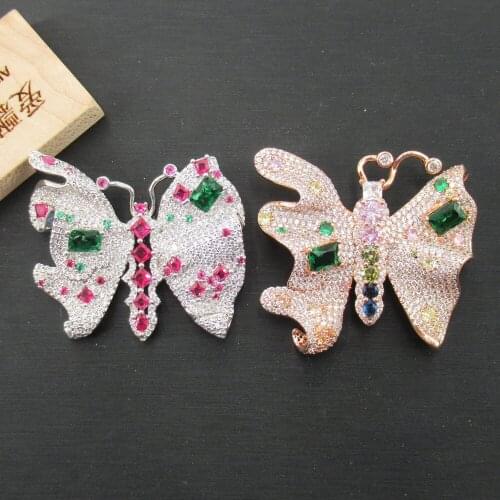 APDGG 40x48mm Mixed Color gold plated Cz micro butterfly brooch pin