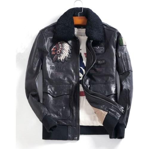 Men Real Sheepskin Leather Jackets Wool Fur Collar Coat Spring Autumn Plus Size 4XL Embroidery Outwear DWQ4016 MF519