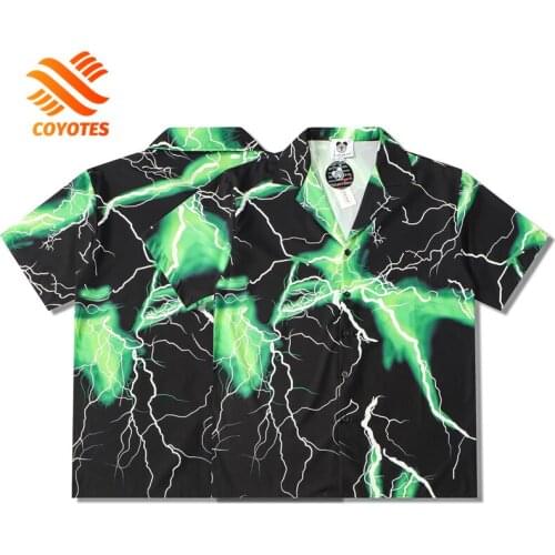 COYOTES Fun Thunder And Lightning Shirt Men Short-Sleeve Hawaiian Beach Shirts Oversize Harajuku Casual Shirts