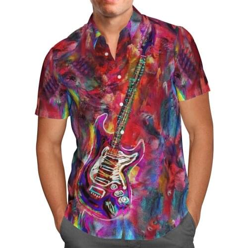 Rock Music Guitar Shirt 3D Hawaiian Shirt Men Hiphop Summer Fashion Short Sleeve Shirts Oversized Chemise Homme Camisa Masculina
