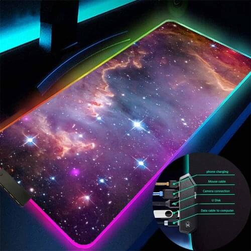 Gaming Mouse Pad Starry Sky LED Light Top Quality Mini Office Carpet Desk Mat Rubber Mat Rgb USB Hub 4port Non-slip Computer Mat