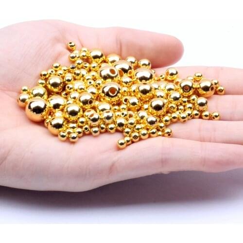 Gold Silver Imitation Pearls Round Shape Straight Hole Resin Spacers For Jewelry Accessories CCB UV Coating Strass Many Sizes
