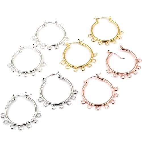 1 Pair Zinc Based Alloy Hoop Earrings Findings Circle Ring Silver Color Silver Color With Loop 37x37mm For DIY Jewelry Making