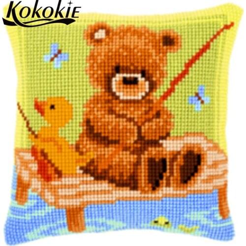 3d embroidery cushion cover kit bear throw pillow case cotton Counted embroider Needlework kits cross stitch kits pillow kit