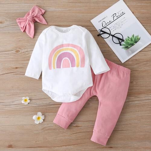 3-18M Newborn Kid Baby Girl Clothes set Long Sleeve Rainbow Print Bodysuit Top Pant suit Elegant Cute Sweet Lovely Outfit