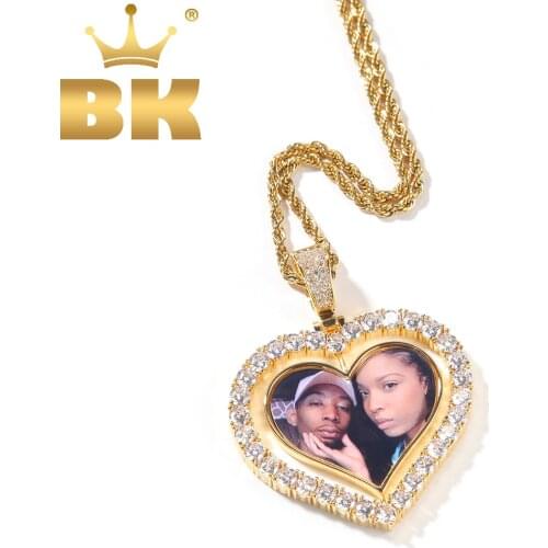 THE BLING KING DIY Spinning Double Sides Photo Heart Shape Pendant Necklaces Photoes Memory Jewelry For Couple Family Gift