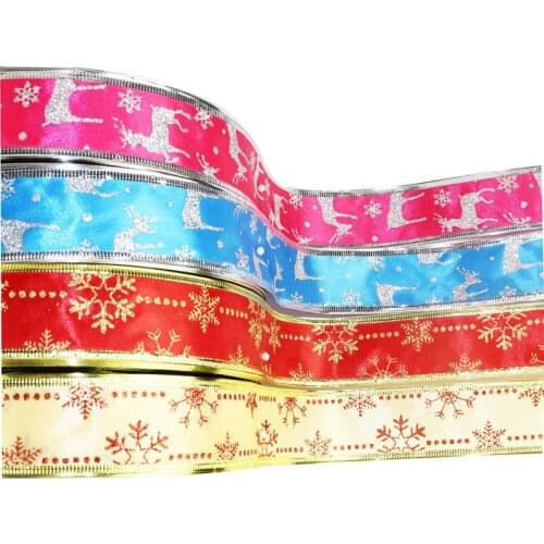 2Y/Yard elk pattern Snowflake pattern Merry Christmas Ribbon Christmas party gift wrap DIY Handmade crafts materials 38 mm