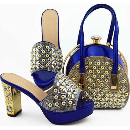 African Desgin Ladies Shoes And Bag Set Hot Sale Elegant Decorations With Rivet High Heels Shoes And Bags Set For Wedding