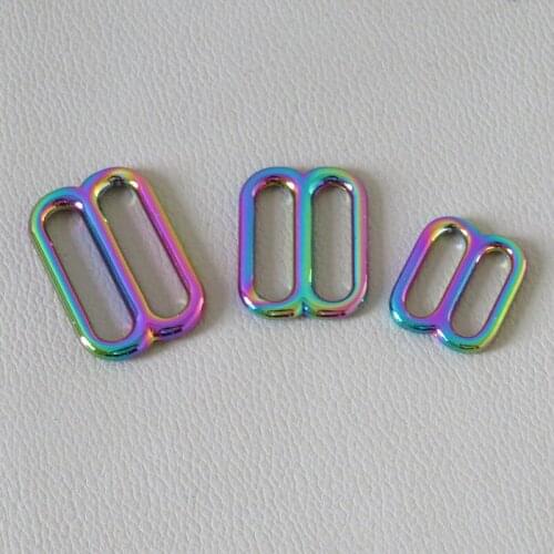 20cs/Pack Rainbow Metal Adjuster Slider For Bag Straps Handbag Belt Loop Hardware Cat Dog Collar Harness Clasp Sewing Accessory