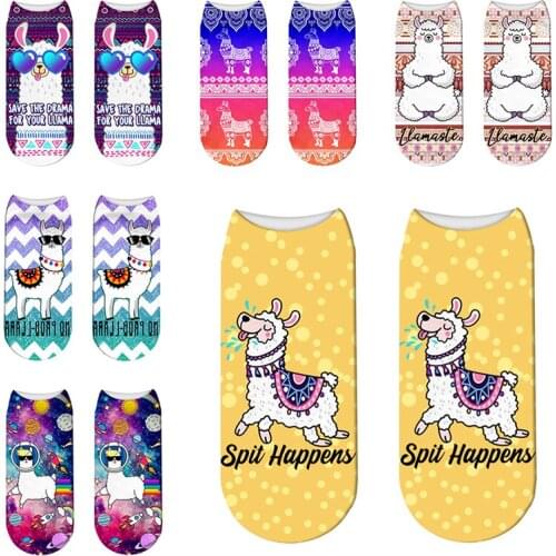 3D Digital Printing Cute Cartoon Alpaca Sock Party Pattern Hot Womens Sock Unisex Fashion Adult Invisible Socks Calcetines