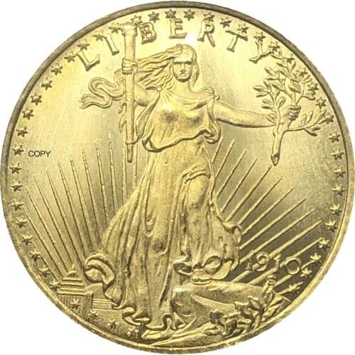 United States of America 20 Dollars Saint-Gaudens - Double Eagle with motto 1910 1910 D 1910 S Brass Metal Copy Coin