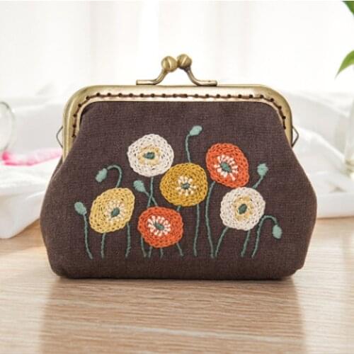 Flower Feather Pattern Unfinished Embroidery Kit Embroidered Sewing Cross Stitch Set Metal Purse Frame Square DIY Handmade Bag