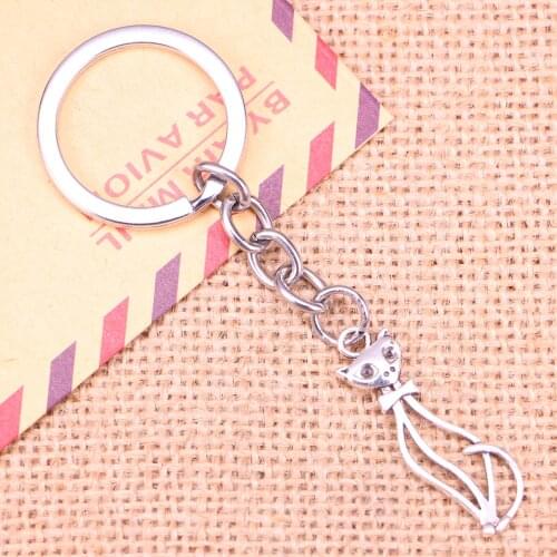 20pcs New Fashion Keychain 34x11mm hollow cat Pendants DIY Men Jewelry Car Key Chain Ring Holder Souvenir For Gift