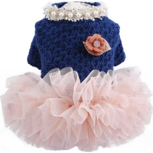NEW Autumn Dresses for Dogs Teddy Cat Skirt Tulle Princess Pearl Flower Decor Party Costume XS S M L XL