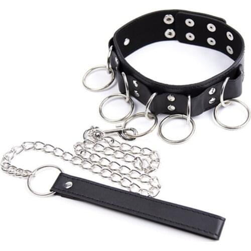 New Leather Necklace Metal 5 Rings Neck Traction EroticToys Bondage Cosplay BDSM Erotic Toy Adult Games Sex Toys For Couple