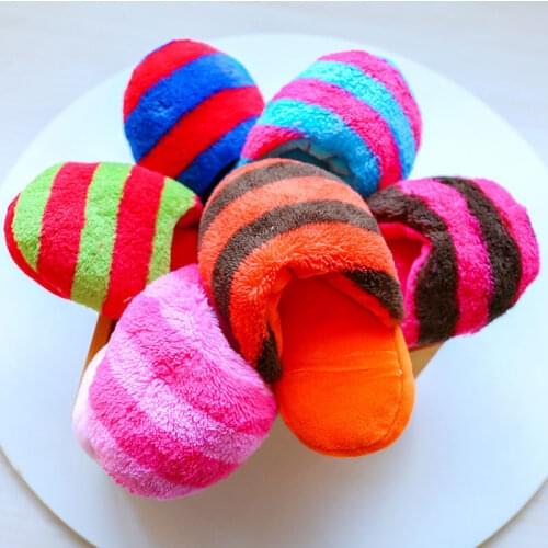 New Arrival Soft Fluffy Puppy Chew Toys Mini Stripe Slippers Small Dog Interactive Toy Chihuahua Yorkie Pets Dogs Accessories