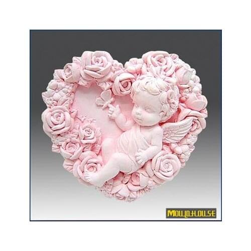 Wholesale 3D Handmade soap silicone mold heart shaped baby flower molds rose angel candle mould Candy moulds