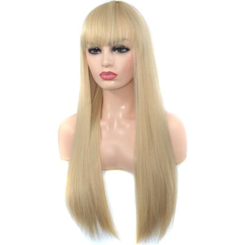 ZM Hair European and American popular long straight wig Golden yellow wig headgear with net red