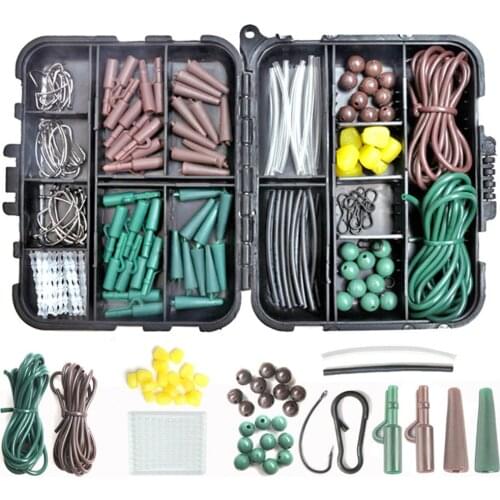 PHAT FISH 152Pcs/Box Carp Fishing Tackle Kit Swivels Hooks Anti Tangle Sleeves Hook Stop Beads Boilie Bait Screw Accessories