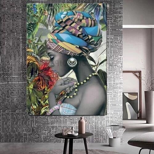 Full Square 5D DIY Diamond Painting Tropical Plant African Woman Diamond Embroidery Cross Stitch Rhinestone Painting GG4849