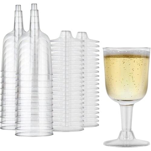 Clear Plastic Wine Glass Recyclable - Shatterproof Wine Goblet - Disposable & Reusable Cups For Champagne, Dessert