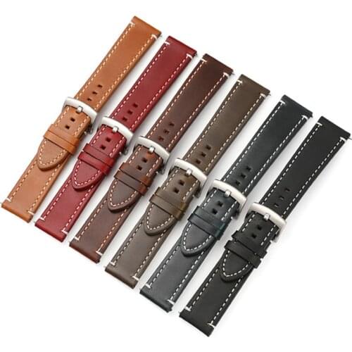 Quick Fit 20mm 22mm Oil Wax Crazy Horse Retro Leather Straps For Samsung Galaxy Watch3 for Amazfit GTS 2e Watchband High Quality