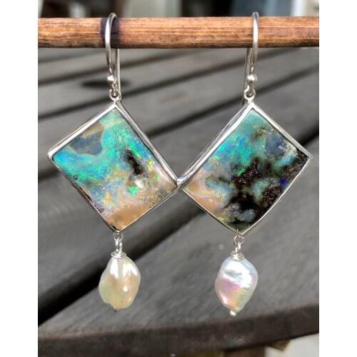 Bohemian Irregular Opal Stone Pearl Dangle Earrings for Women Ethnic Wedding Party Jewelry Hook Earring Statement Luxury Gift