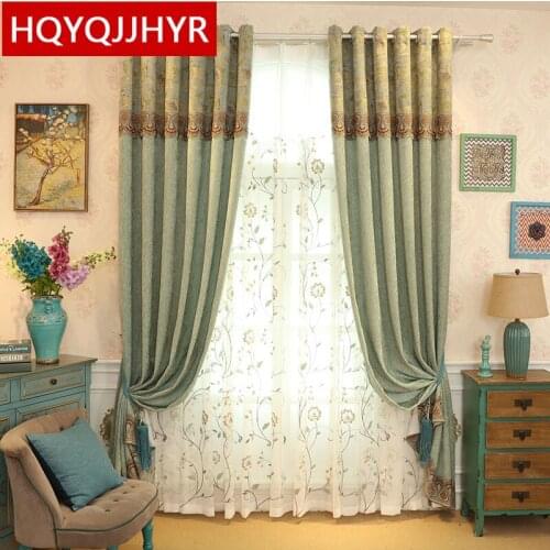 European-style luxury light green chenille shade curtains for living room high-end custom finished curtains for bedroom /kitchen