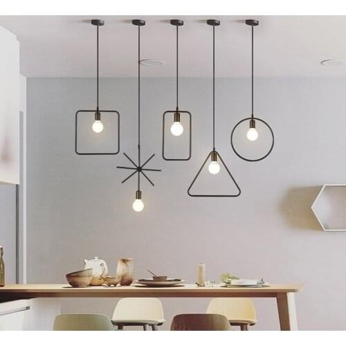5 Type modern black Nordic geometric pendant lights iron minimalist retro nordic loft home Ceiling Lamp metal Hanging Lamp