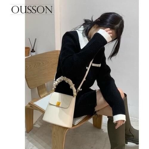OUSSON 2021 New Design Leather Ladies Fashion Bucket Bag Exquisite Crossbody Bag Leisure Handbag For Women