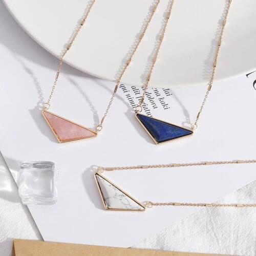 Triangle Kallaite Pink Stone Pendant Necklaces Geometric Charms Accessories Body Jewelry Women