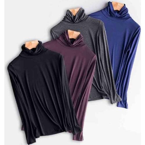 Piled collar spring and autumn large size womens modal Slim long-sleeved ladies T-shirt Turtleneck basic shirt