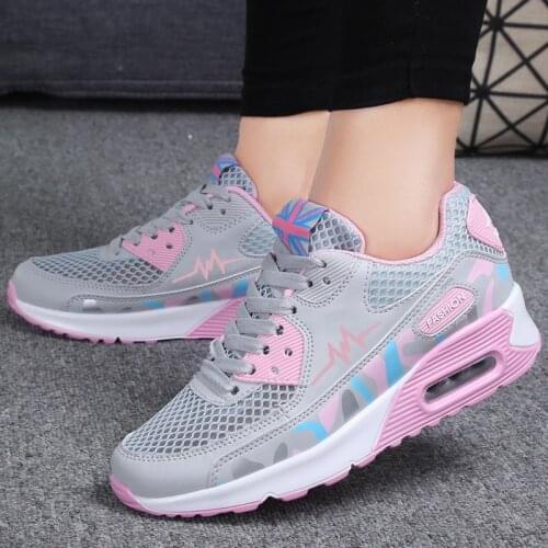 2019 Popular Running Shoes For Women Breathable Sports Shoes Ladies Air Cushion Athletic Trainers Cheap Pink White Femal Runners